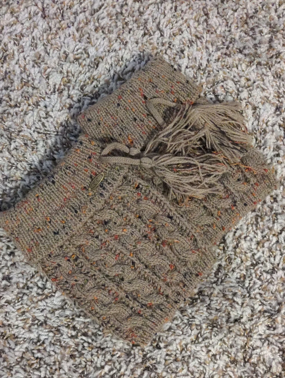 Knit Cable Boot Toppers with Tassel - Brown Speckled